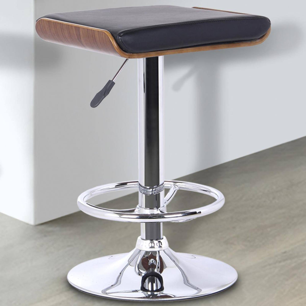 Chrome Walnut Wood Black Barstool X773540