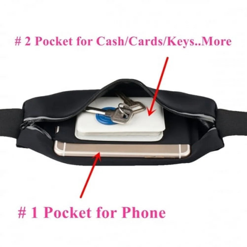 Black Sports Running Waist Bag Belt Case with Retractable Headset Hands-free with Mic O4850