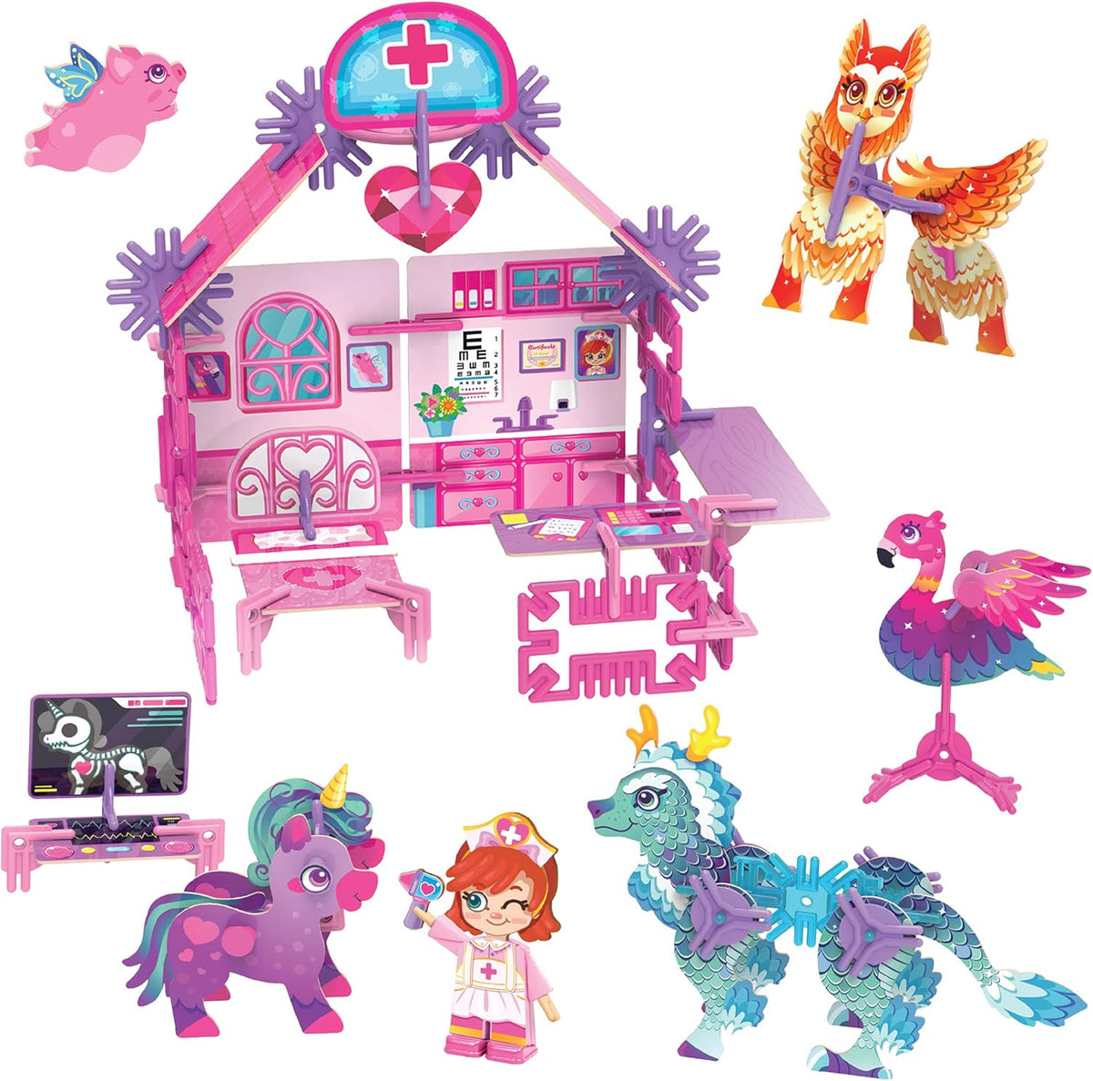 Magical Creatures Hospital Play Set Kids 3D Puzzle Toy STEM Girl Toys Ages 6-7 and Up X568