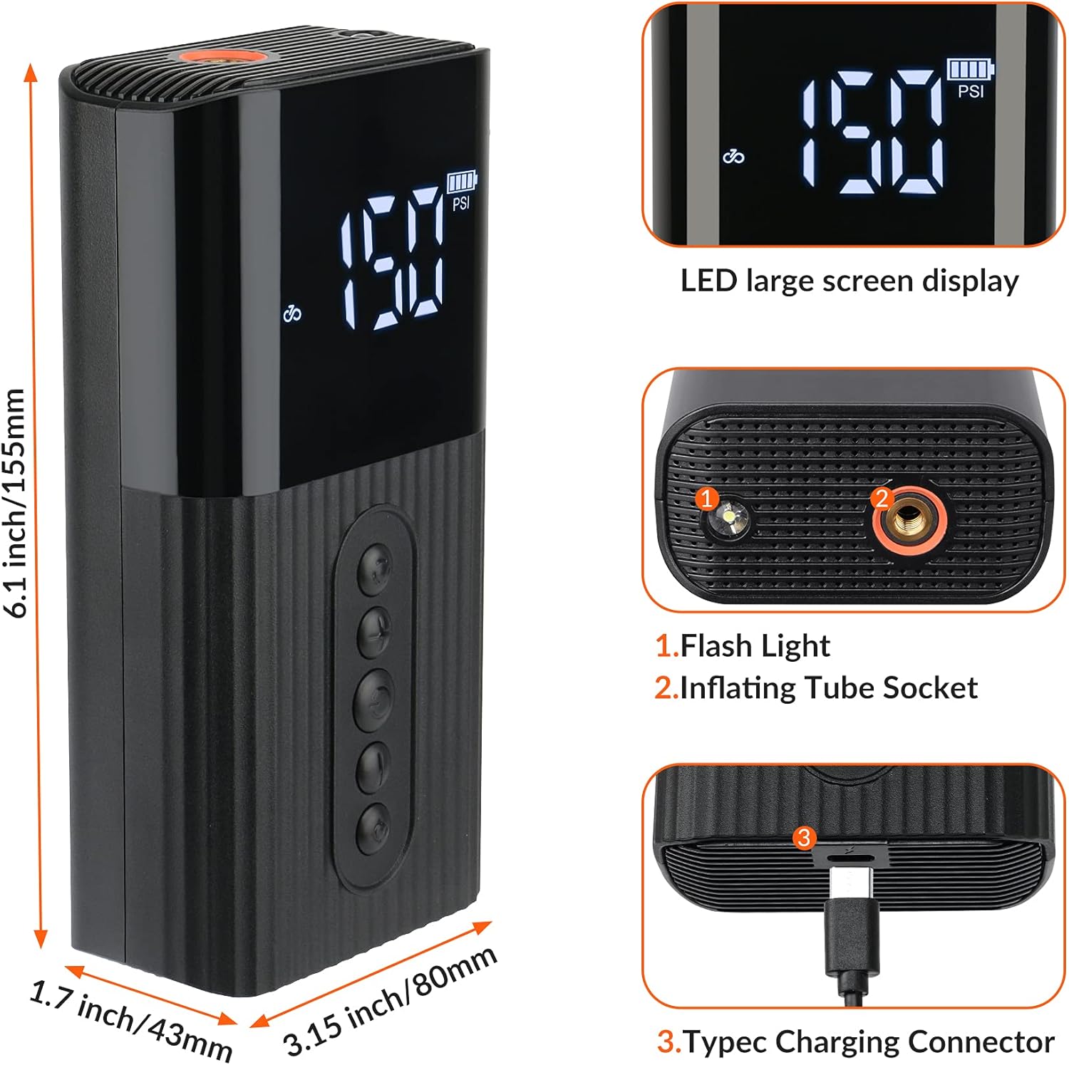 Portable 150PSI Cordless Tire Inflator Air Compressor D773584