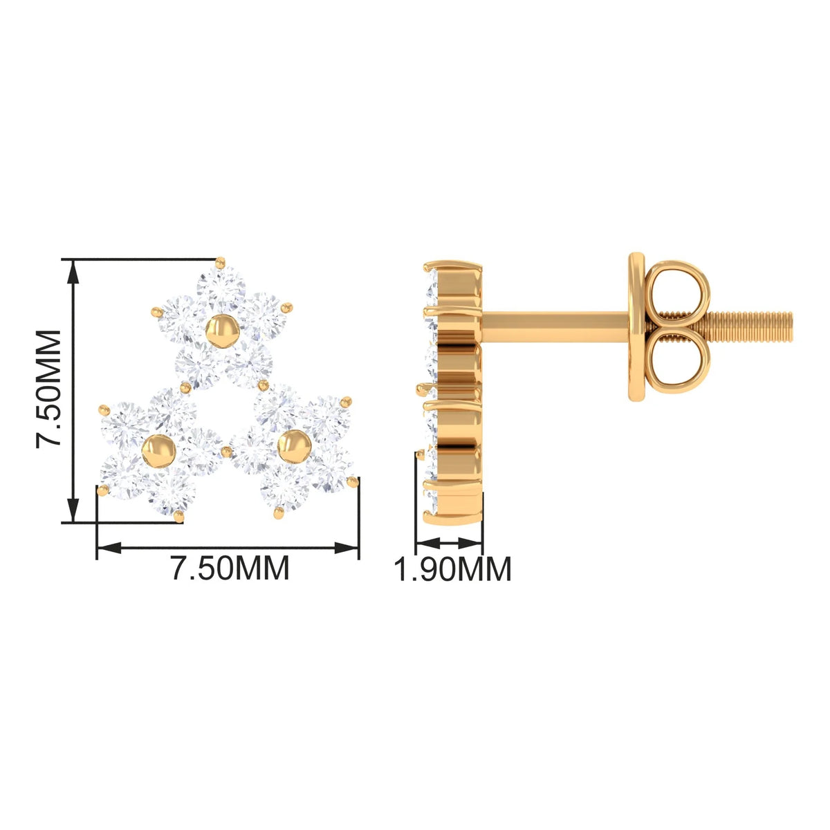 0.75 CT Diamond Flower Cluster Stud Earring in Gold, 925 Sterling Silver J3909