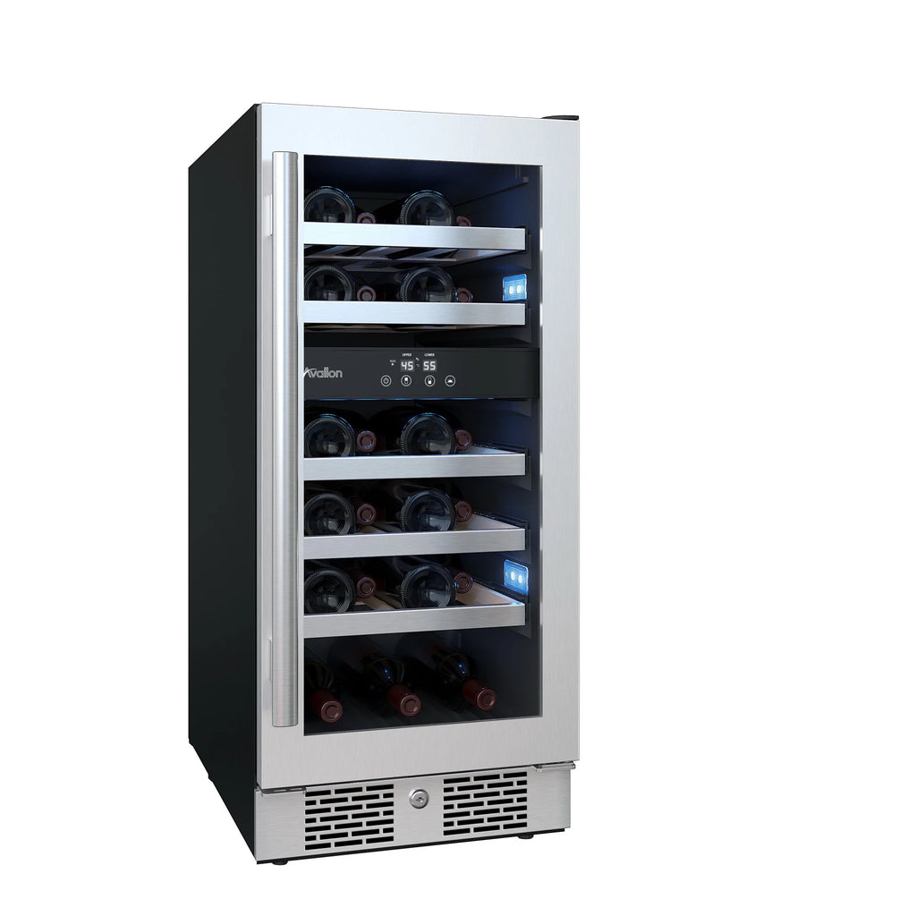 15" Wide 23 Bottle Dual Zone Stainless Steel Wine Cooler O37513