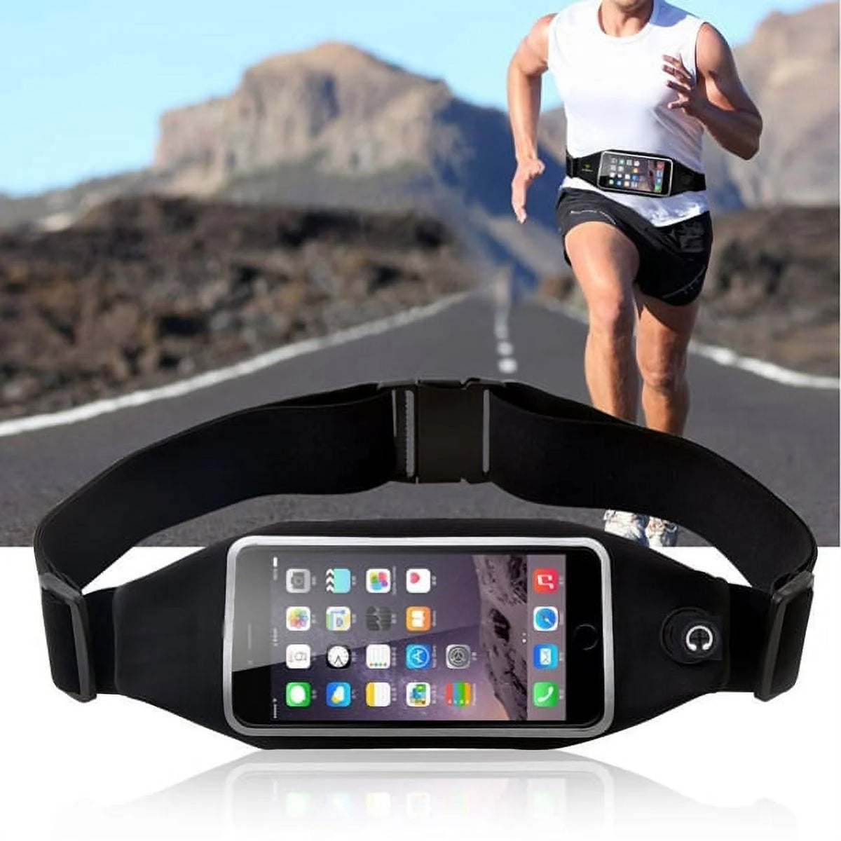 Black Sports Running Waist Bag Belt Case with Retractable Headset Hands-free with Mic O4850
