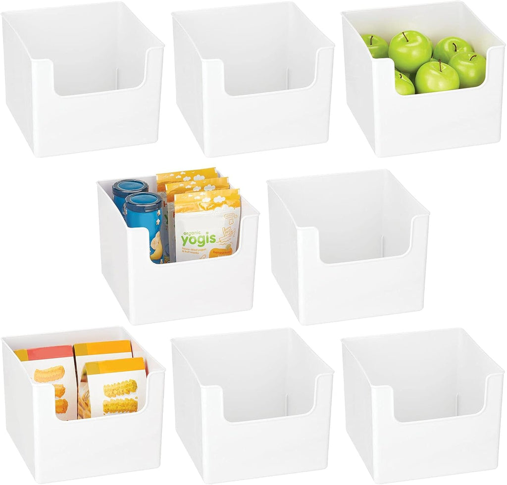 White Plastic Open Front Storage Organizer Bin Basket, 8 Pack O122613
