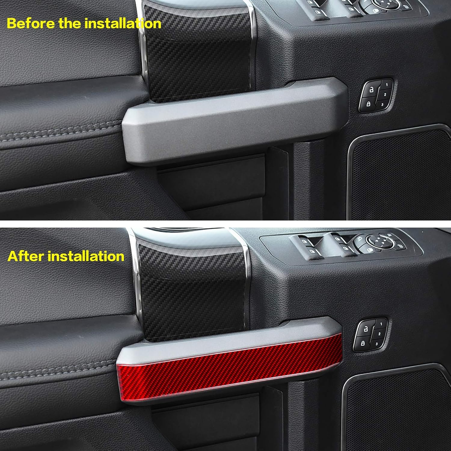 Carbon Fiber Red Interior Door Handle Trim Cover for Ford F150 2015-2020 4PCS T40859