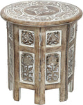 Small Rustic Wood Table Round White Side Coffee Accent F8226