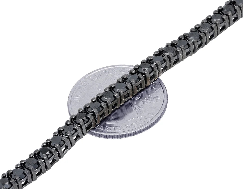 Black Diamond Tennis Chain Necklace White Gold 18"-22" C568