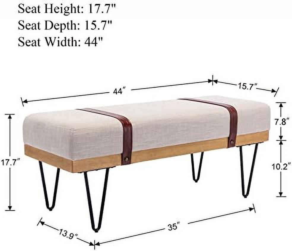 Grey Chenille Rectangle Ottoman Bench with Arms and Metal Legs Z5844