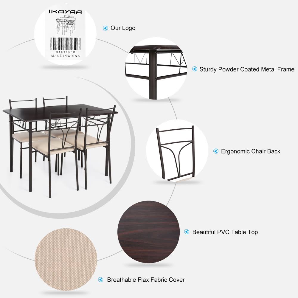 Beige 5pcs Metal Frame Dining Table Chairs Set W774