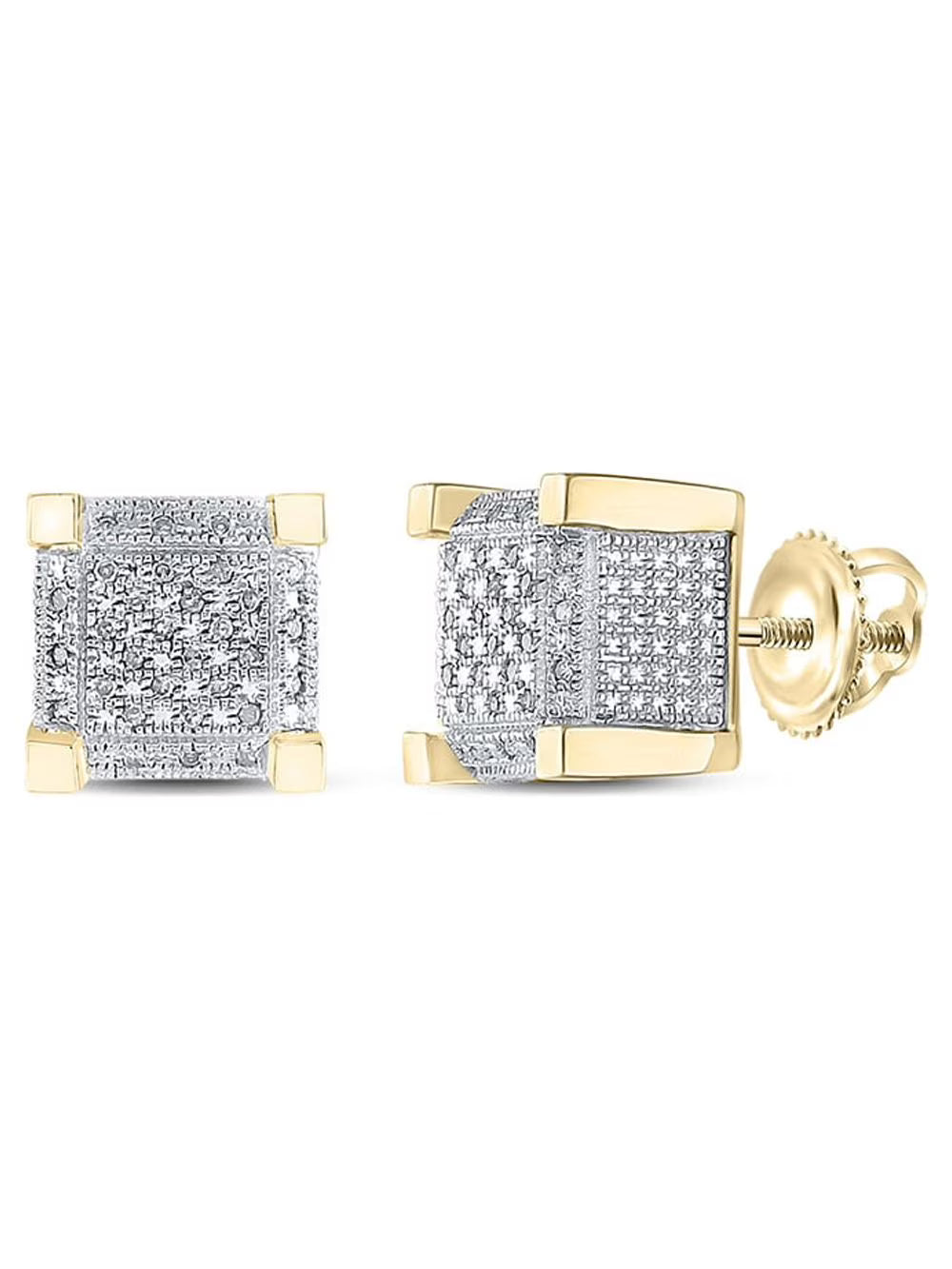 Mens Sterling Silver Round Diamond Square Earrings E7461