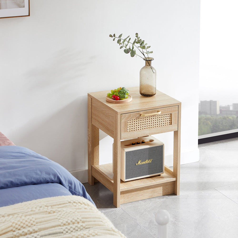 Rattan Nightstand with Drawer and Shelf N5537