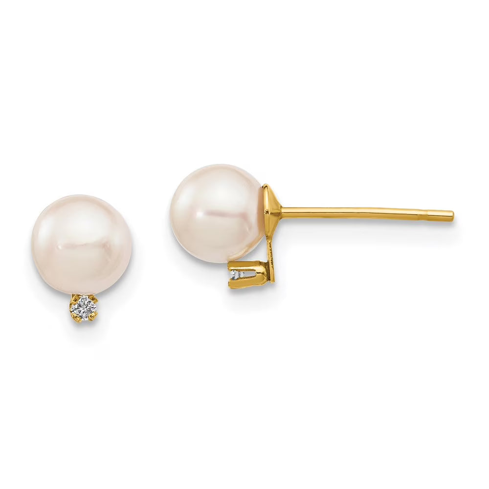 14kt Yellow Gold Akoya Cultured Pearl Diamond Post Earrings J92875