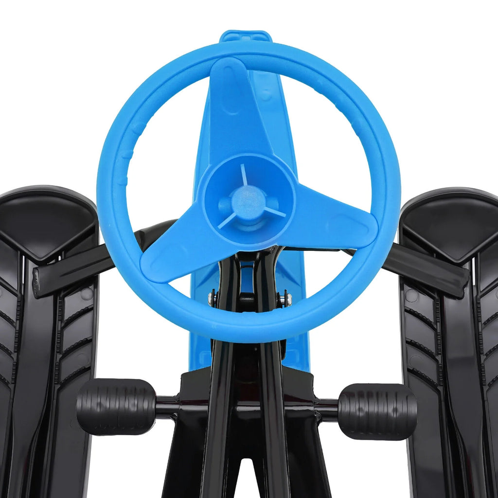 Blue Snow Sled with Steering Wheel and Double Brake Pull Rope E833803