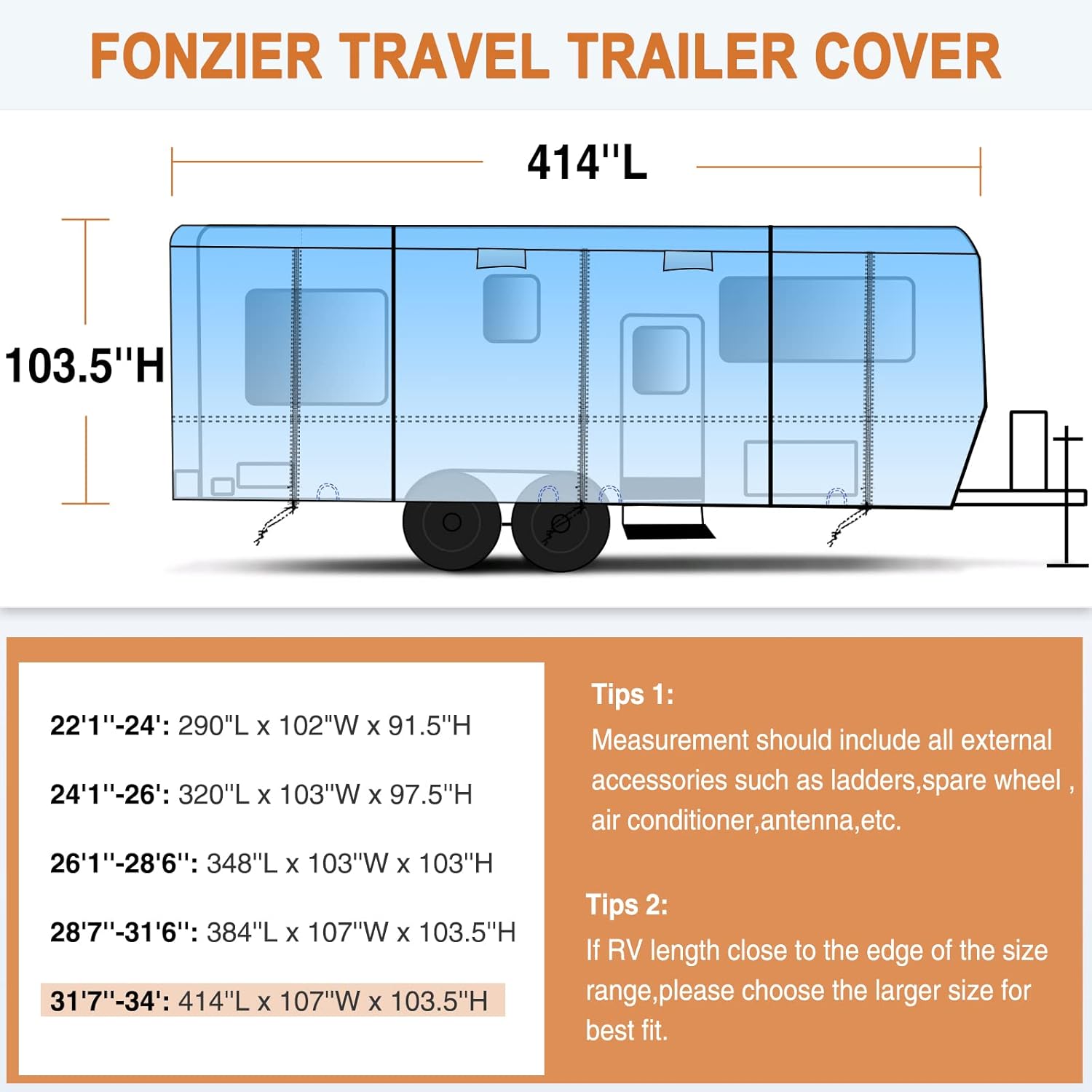 Heavy Duty 5 Layers RV Cover for 26'1 - 28' Motorhome with Gutter Spout Covers I88850