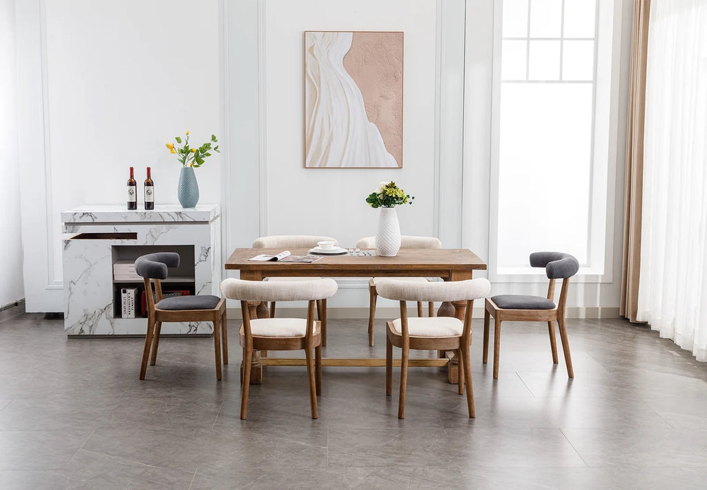 Beige Linen Upholstered Wooden Dining Chairs Set of 2 L5320
