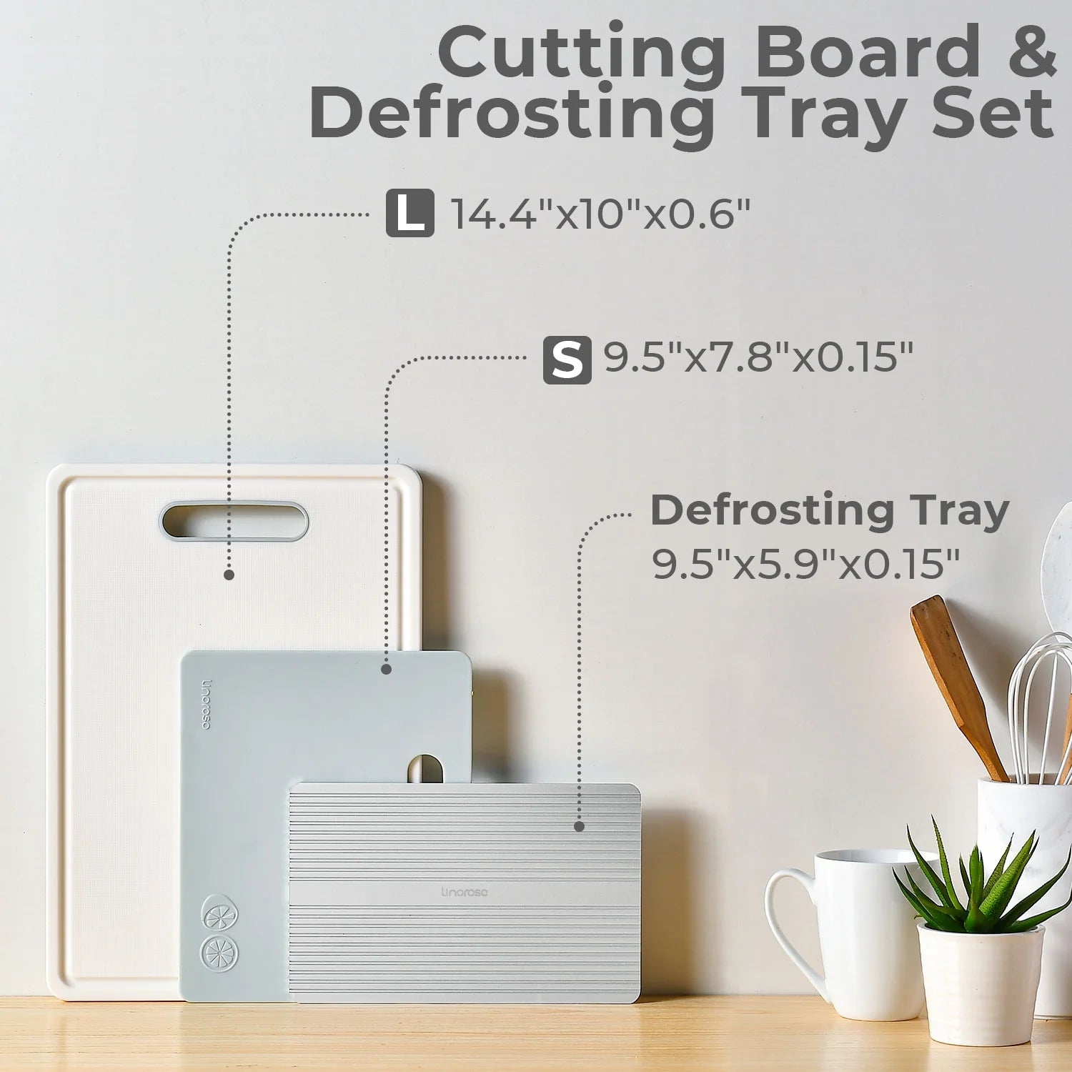 Chalk White Plastic Cutting Board Set with Defrosting Tray A8446