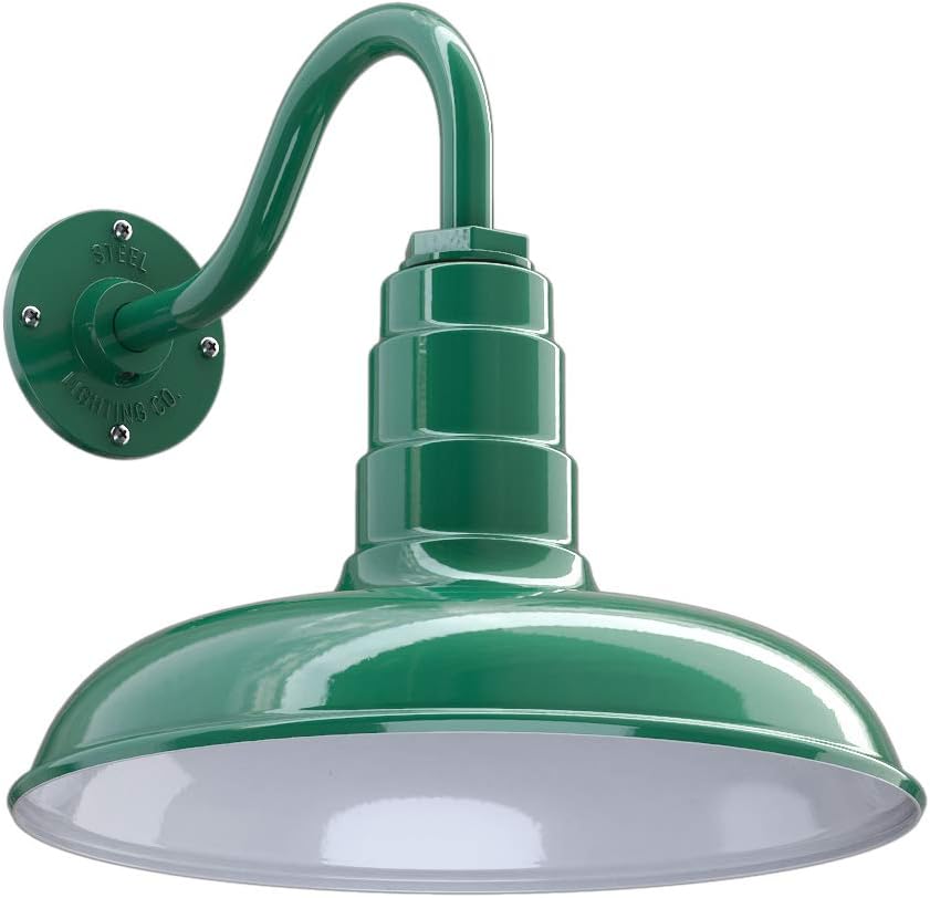 Gooseneck Barn Light with Steel Dome (11 Gooseneck, Green) A778