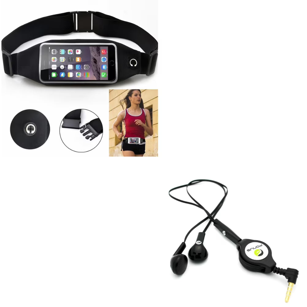Black Sports Running Waist Bag Belt Case with Retractable Headset Hands-free with Mic O4850