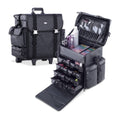 Black Quilted Leather Cosmetic Case with Storage Drawers on Wheels N836