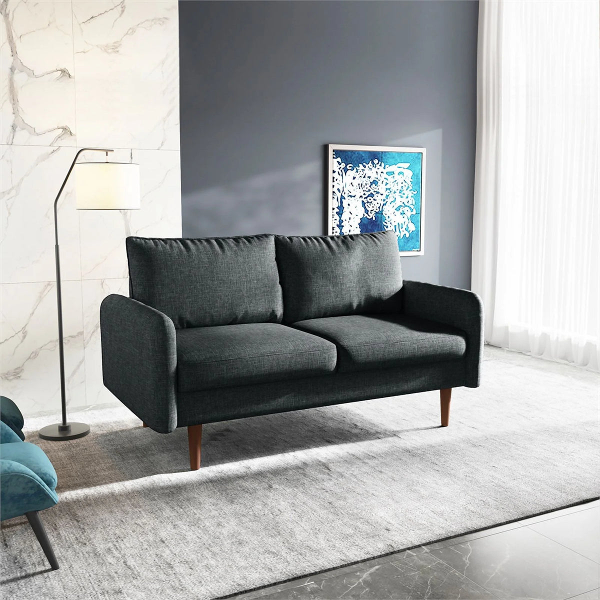 Black Fabric Standard Loveseat W8773