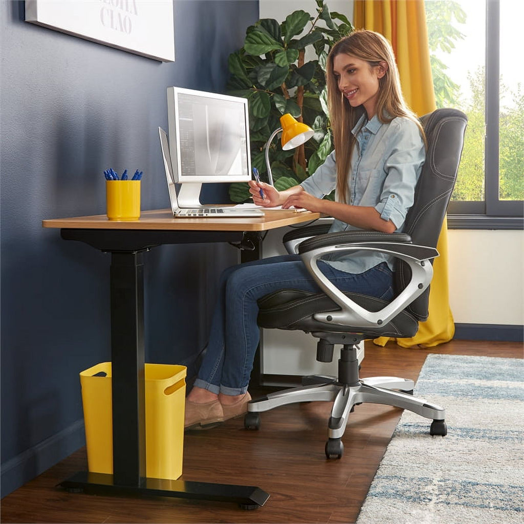 2-Piece Set with Standing Desk and Bonded Leather Office Chair D528