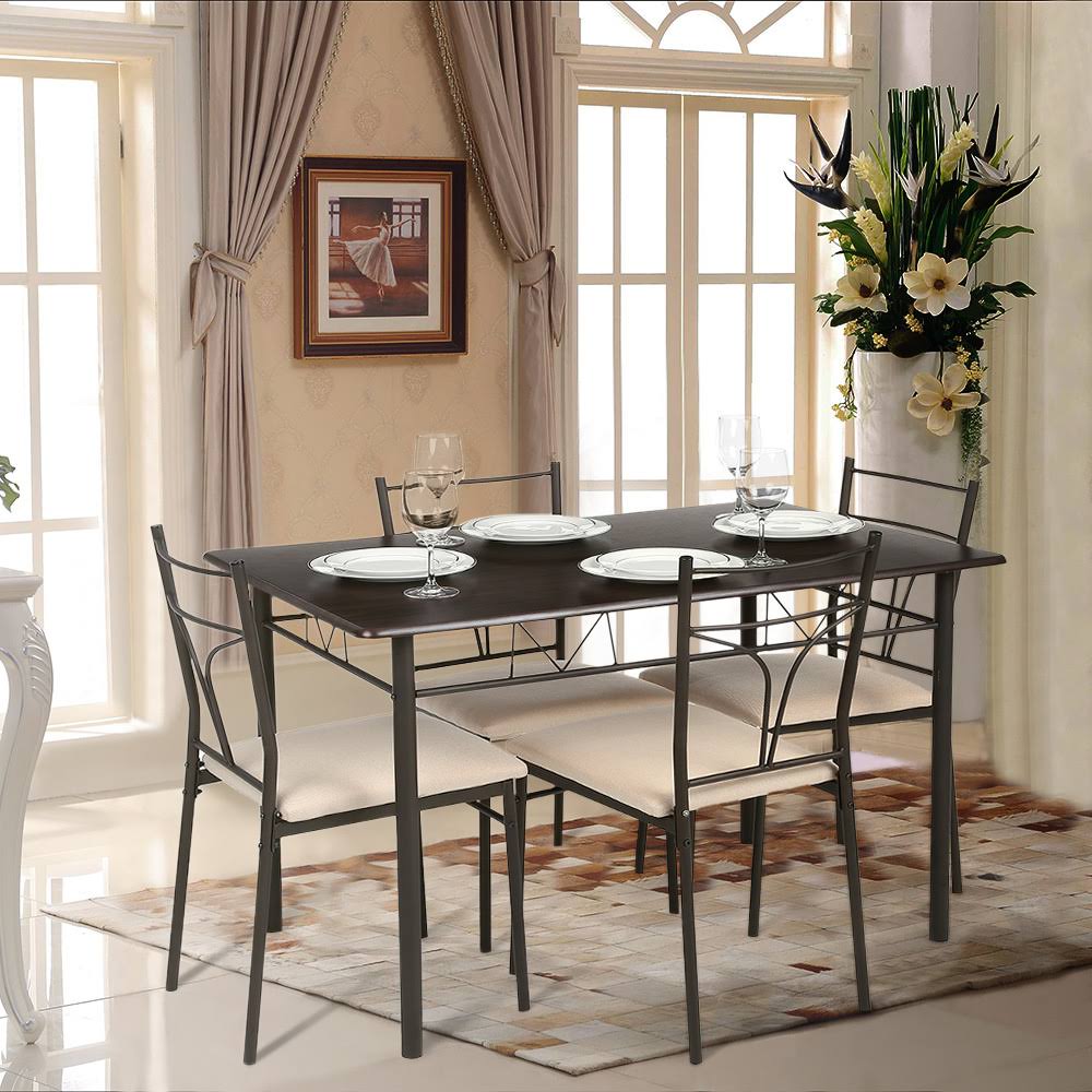 Beige 5pcs Metal Frame Dining Table Chairs Set W774