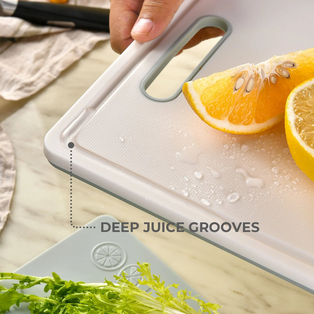 Chalk White Plastic Cutting Board Set with Defrosting Tray A8446