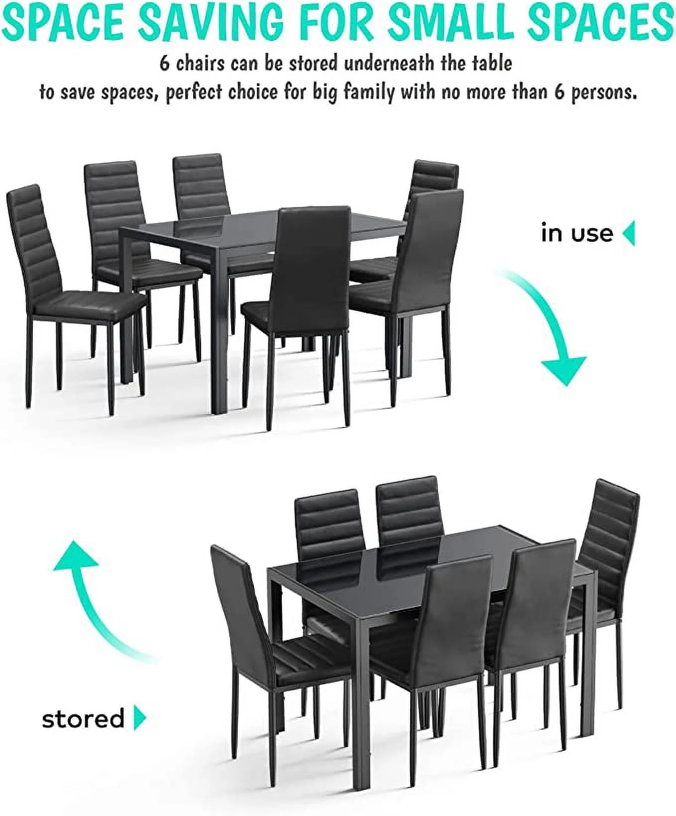 Black PU Leather Dining Table Set with 6 Chairs T89490