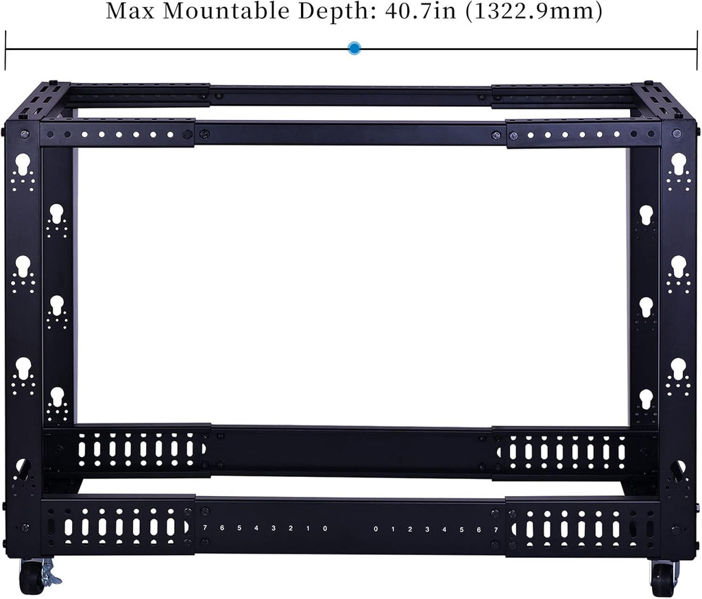 12U Open Frame Server Rack, Heavy Duty 4 Post Adjustable Depth with Casters A334