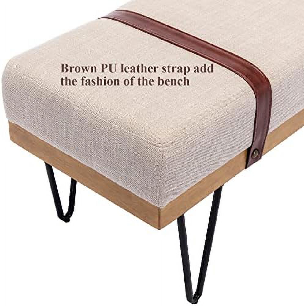 Grey Chenille Rectangle Ottoman Bench with Arms and Metal Legs Z5844