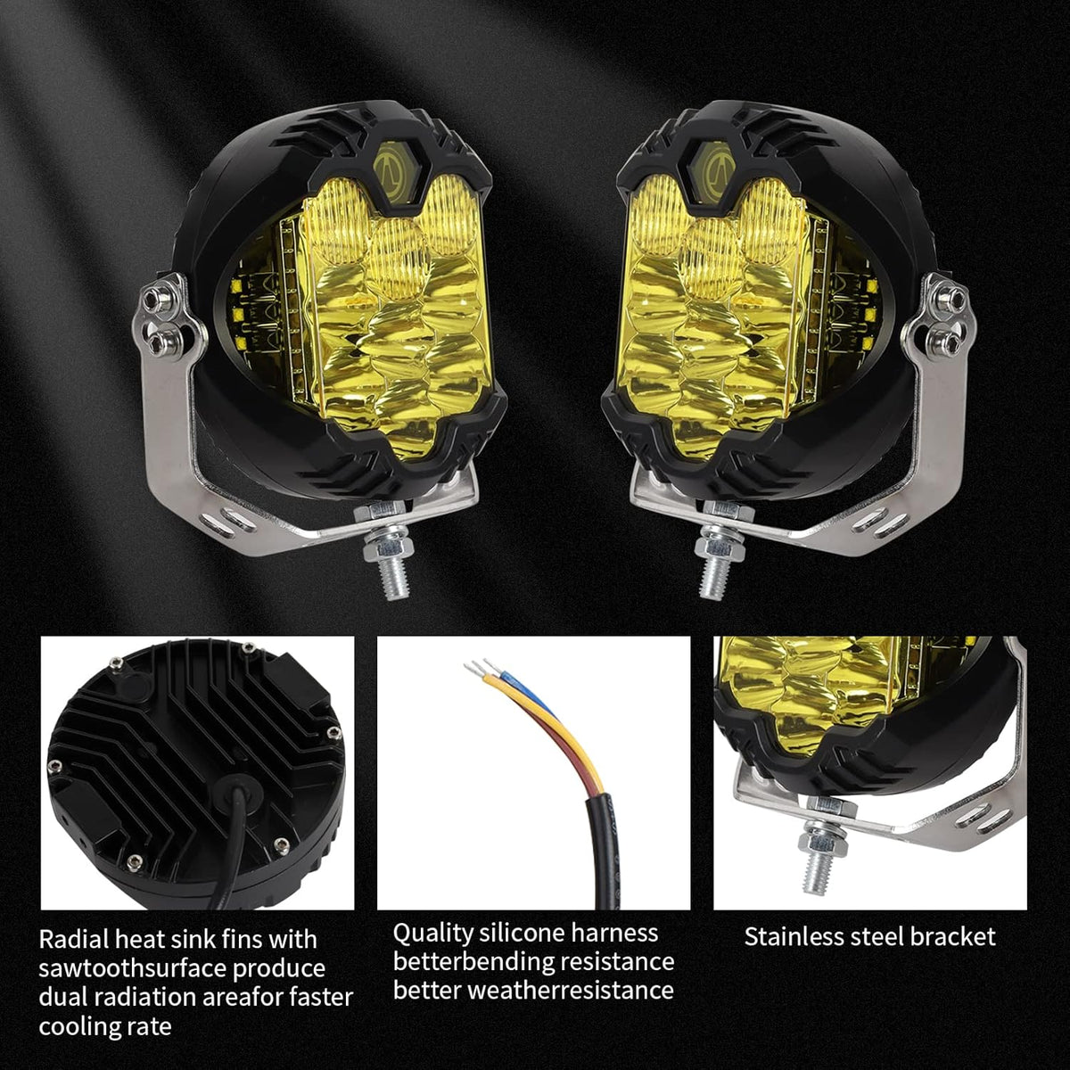5 Inch 50W LED Light Bar Yellow Lens Combo Spot Flood Driving Lamp 33 LEDs IP67 Waterproof Fog Lights F796592