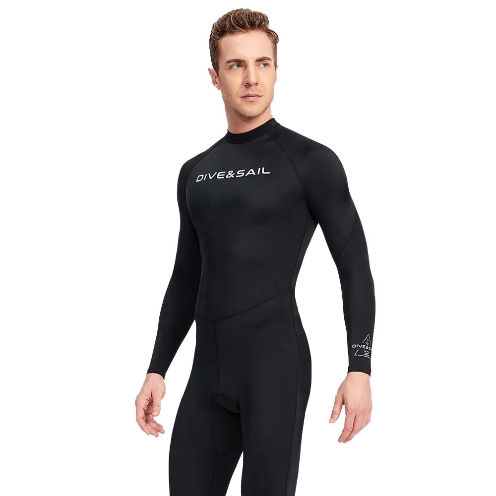 Men One Piece Swimsuit with Back Zipper Quick Dry Long Sleeve Surf Suit C2532