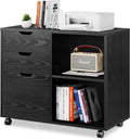 Black 3-Drawer Wood File Cabinet with Open Storage Shelves C484