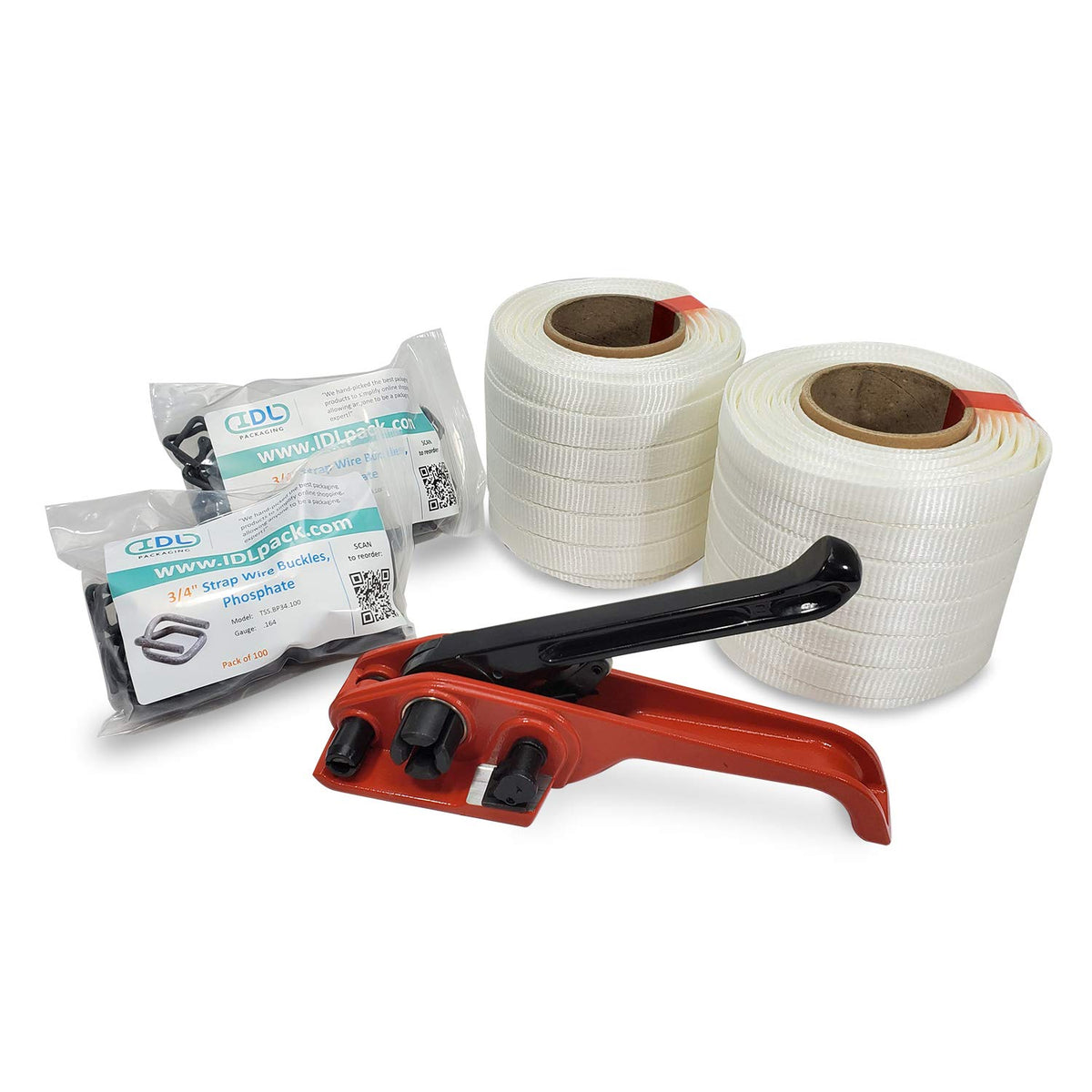 3/4" x 500' Woven Cord Strapping Kit with Tensioner and Buckles D893